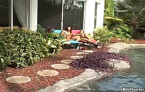 Whorish milfs with gigantic tits seduce neighbor