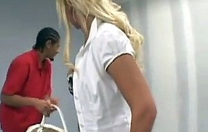 Naughty blonde secretary in sweet outfit takes on meaty knob