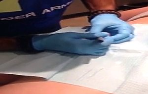 Amateur dude getting his cock pierced