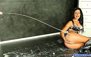 Busty gloryhole babe masturbating for bukkake