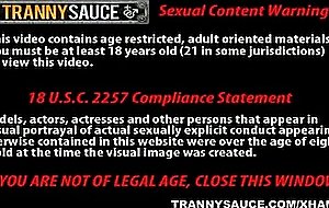 Sexy blonde ts wanks off her dick
