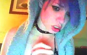 Emo amateur sucks own tits while fucking self