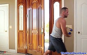 Cocksucking hunk anally banged on the table
