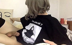 Cute asian trap plays with beautifull cock