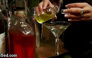 Tranny licks pussy and fucks bound guy in honey threesome