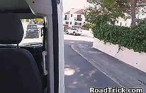 Brunette amateur fucked and facial in back of van