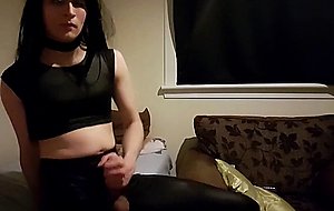 Crossdresser strokes fat cock