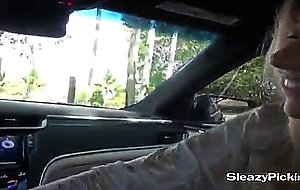 Sexy blonde teen gives bj in a car