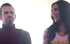 Busty latina ts gets cocksucked by inked hunk