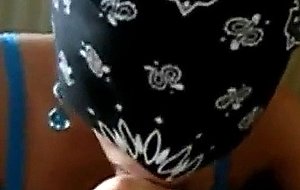 Blindfolded slut cum swallows