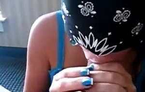 Blindfolded slut cum swallows