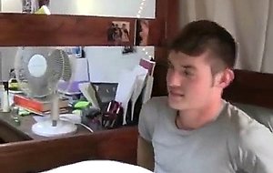 Gay college boy giving great head in his dorm room