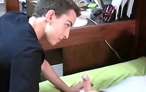 Gay college boy giving great head in his dorm room