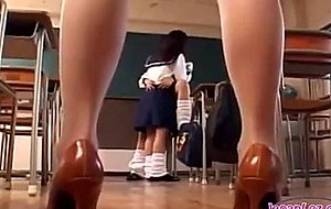 Schoolgirl Licked And Fingered By Other Schoolgirl While Teacher Entering The Classroom Getting Her