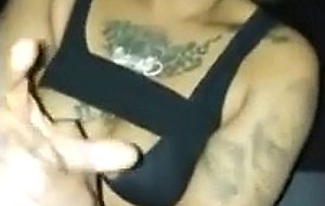 Hot chocolate doll masturbating next to me 