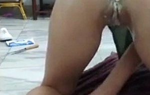 Girl putting sticks of butter in her ass 