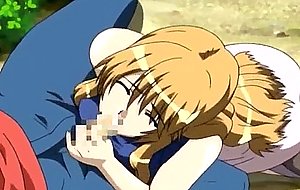 Busty anime slut sucks in forest