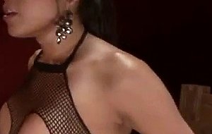 Shackled guy fucks tranny and cums into her ass