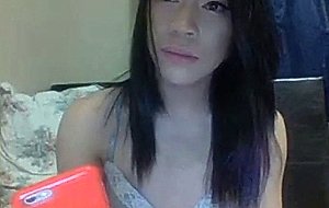 Cutie asian ts cums on her small titties