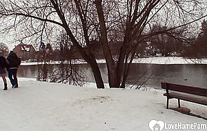 Outdoor winter fun with a honey blonde chick