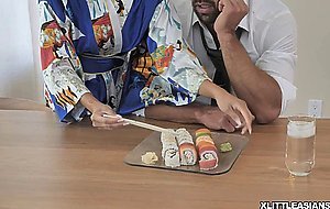 Ember let Johnny eats her sushi off her body