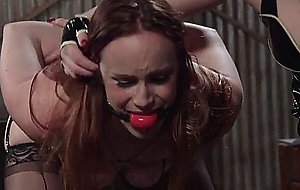 Gagged busty lesbian is ass whipped 