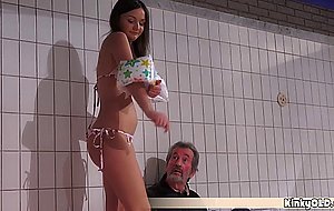 Desperate teen fucked by the perv elder maintainer