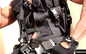 Amateur uniformed hunk wanks his black cock 