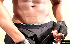Amateur uniformed hunk wanks his black cock 