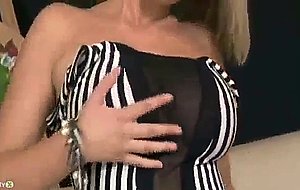 Busty blonde fingering pussy