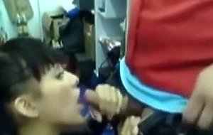 Hot brunette blows her bf%u2019s cock at work