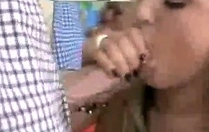 Hot blonde sucks on cock