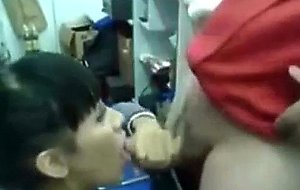 Horny slut loves to sucks his cock when he works