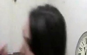 Brunette babe angela gets cum all over her face