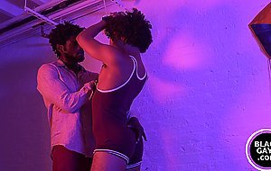 Black hunk strokes twinks bare body before pounding him