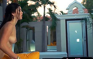 A perfect asian teenie chick versus a brunette beauty