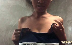 Attractive Thai teen with huge natural tits rides my cock