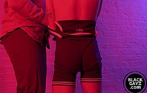 Handcuffed twink spanked hard by black hunk and fucked