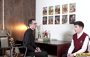 Mature church priest spanks twinks ass and fucks him