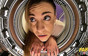 Naked girl with amazing boobs got fucked with her head in the laundry machine - Naked Girls