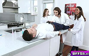 Nerdy nubiles sucking and slobbering the studs huge boner