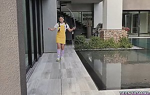 Tiny Elle Venove gets a strapon threesome with neighbors