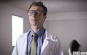 Crazy petite brunette teen sucked two big hard cocks