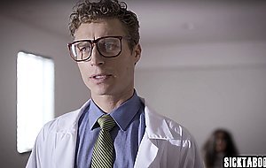 Crazy petite brunette teen sucked two big hard cocks