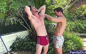 Horny twink lays out on the grass and gets anal fucked