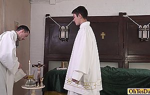Old priest lets twink lick his big cock and fucks him