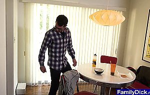 Cute teen blindfolded by horny stepdad rides his cock