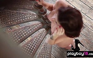 Rae stripping to show her epic tits and pierced nipples