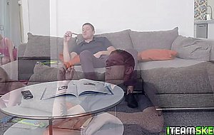 Teeny Athena May gags as she throats the studs big meat