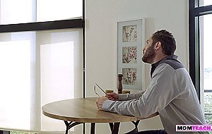 MILF helps stepson for his date by stroking his cock